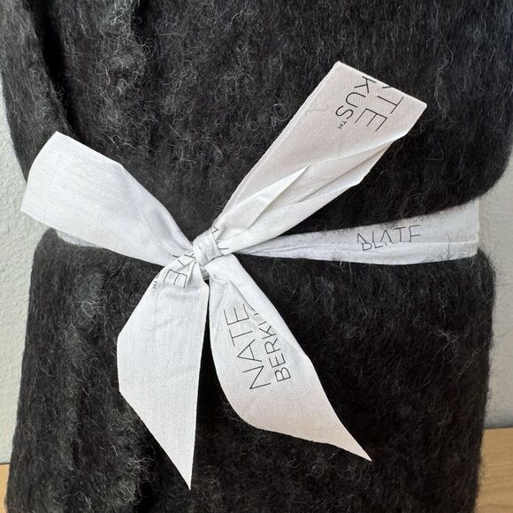 NEW Acrylic 70% Mohair 30% Pure Wool Throw Blanket‎ Black Gray Colorblock Ombre - Picture 6 of 8